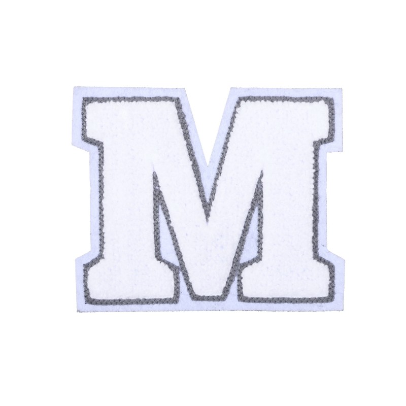 Нашивка махровая "M" 10*12см,цв:белый