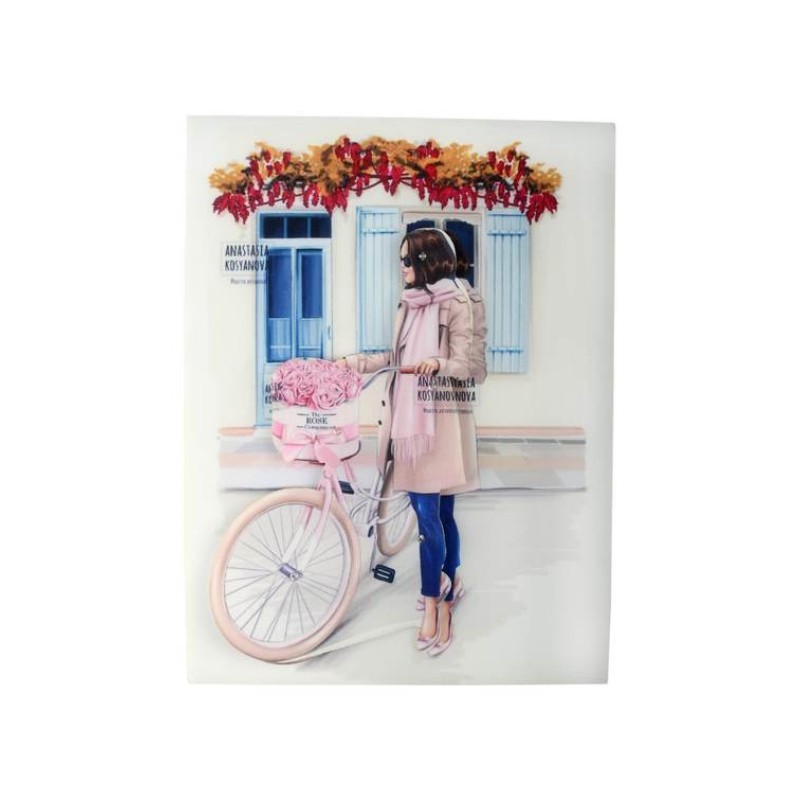 Нашивка 3D девушка с розовым велосипедом  22,5х17см