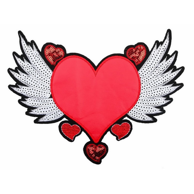 Нашивка сердце с крыльями 23*18.5см, цв: красный