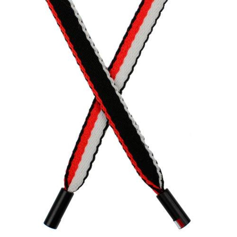 Шнур плоский нейлон 1*130см с наконечником, цв: черный/белый/красный