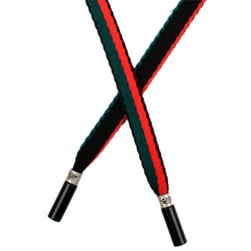 Шнур плоский нейлон 1*130см с наконечником, цв: черный/зеленый/красный