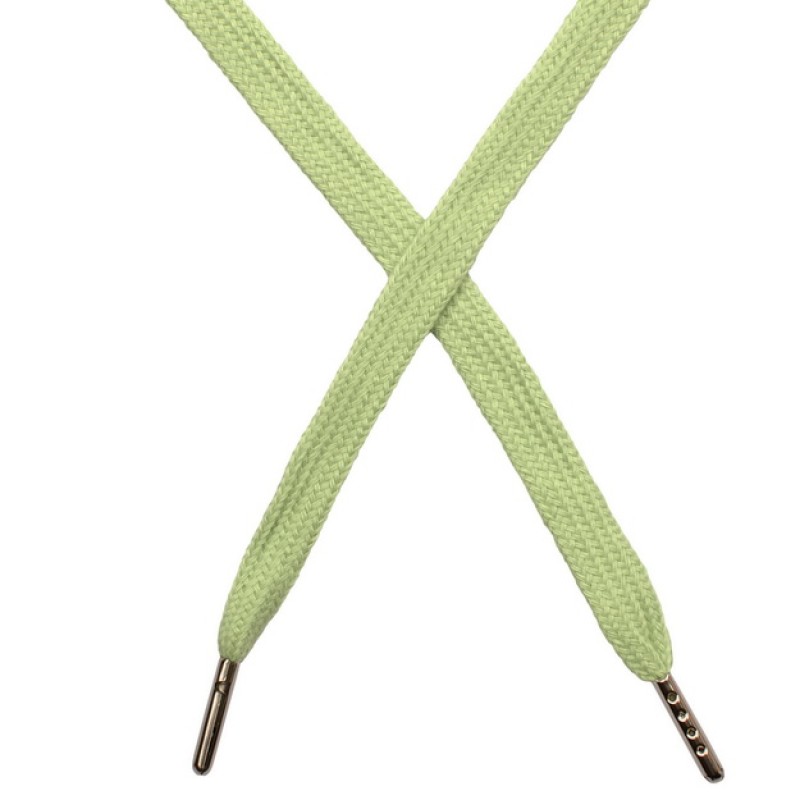 Шнур плоский чулок хлопок 1-1,2*120см с наконечником, цв: светло-зеленый