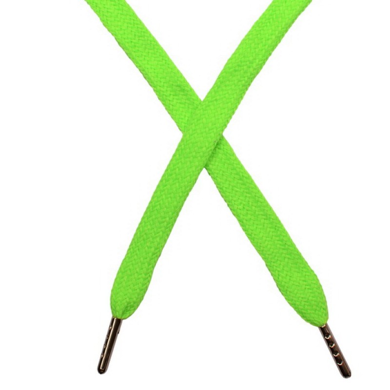 Шнур плоский чулок хлопок 1-1,2*120см с наконечником, цв: травяной неон