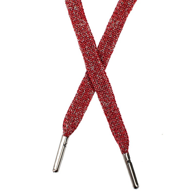 SALE Шнур плоский люрекс 1*130см с наконечником, цв: тёмно-красный/серебр. люрекс