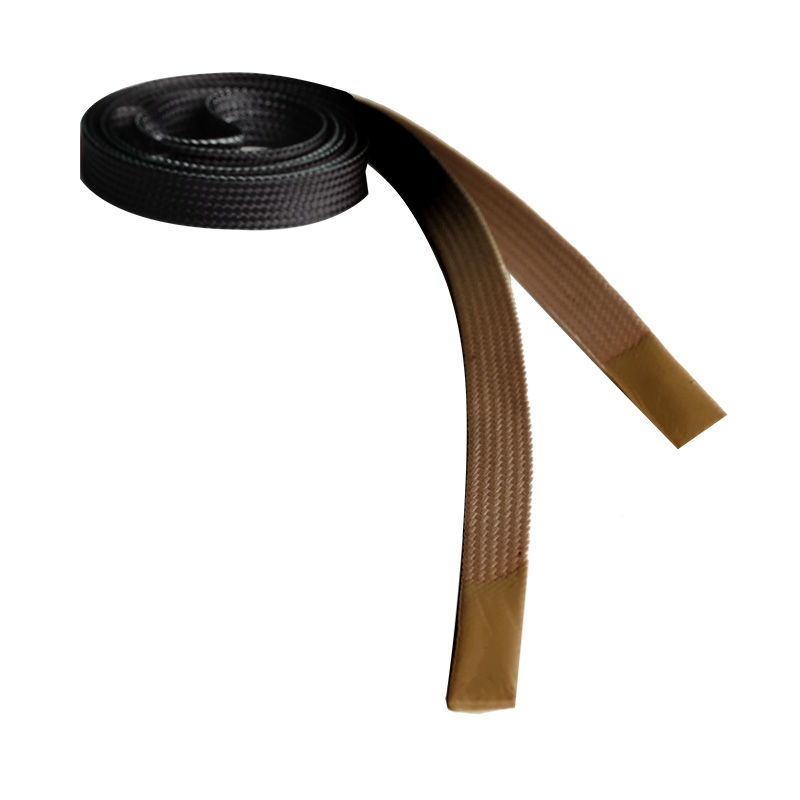 Шнур плоский полиэстер 1*135см с силиконовым наконечником, цв:градиент черный/серый/капучино