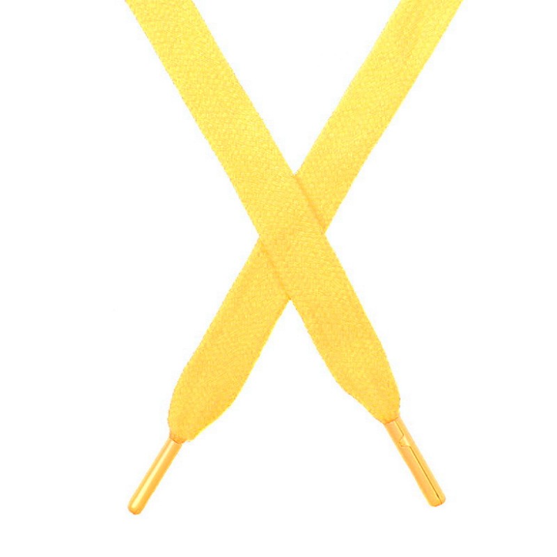 Шнур плоский чулок хлопок 1,2*130-135см с наконечником, цв:желтый