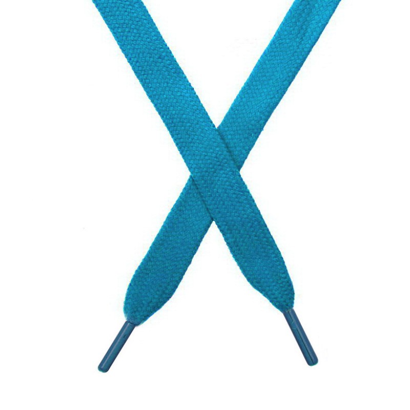 Шнур плоский чулок хлопок 1,2*130-135см с наконечником, цв:т.голубой