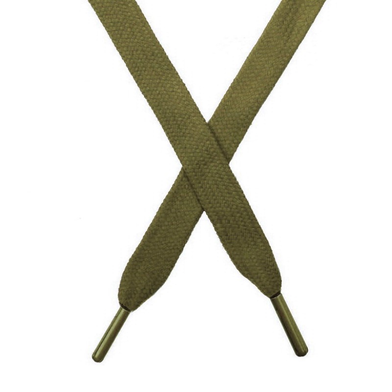 Шнур плоский чулок хлопок 1,2*130-135см с наконечником,цв:зеленый хаки