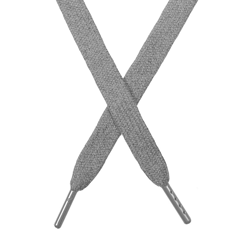 Шнур плоский чулок хлопок 1,2*130-135см с наконечником, цв:серый меланж