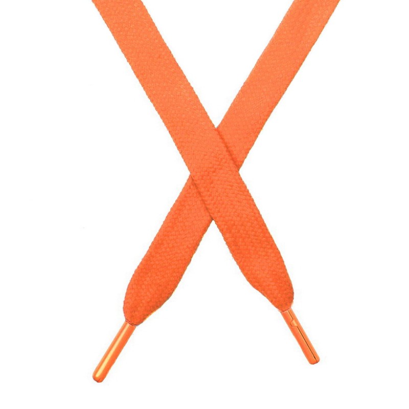 Шнур плоский чулок хлопок 1,2*130-135см с наконечником,цв:оранжевый неон