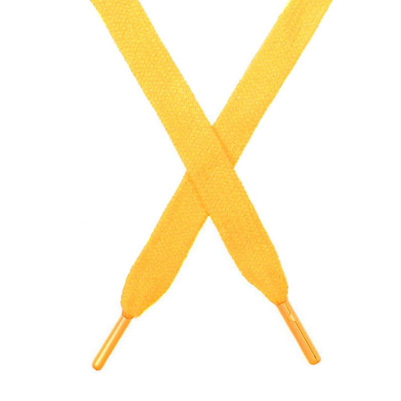 Шнур плоский чулок хлопок 1,2*130-135см с наконечником,цв:ярко-желтый