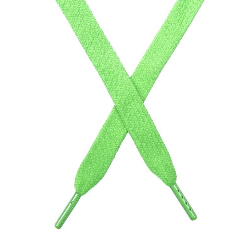Шнур плоский чулок хлопок 1,2*130-135см с наконечником,цв:желто-зеленый