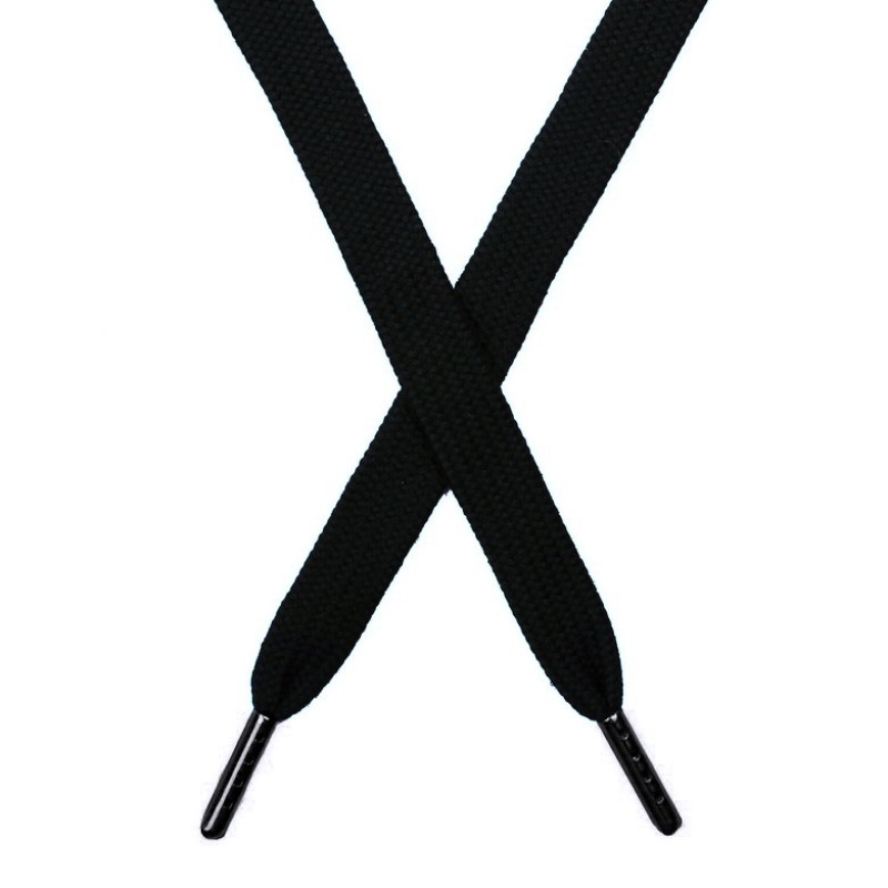 Шнур плоский чулок хлопок 1,2*130-135см с наконечником, цв:черный