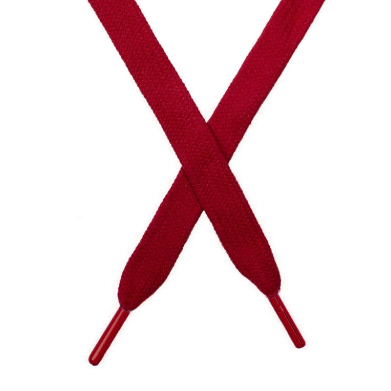 Шнур плоский чулок хлопок 1,2*130-135см с наконечником, цв:красный