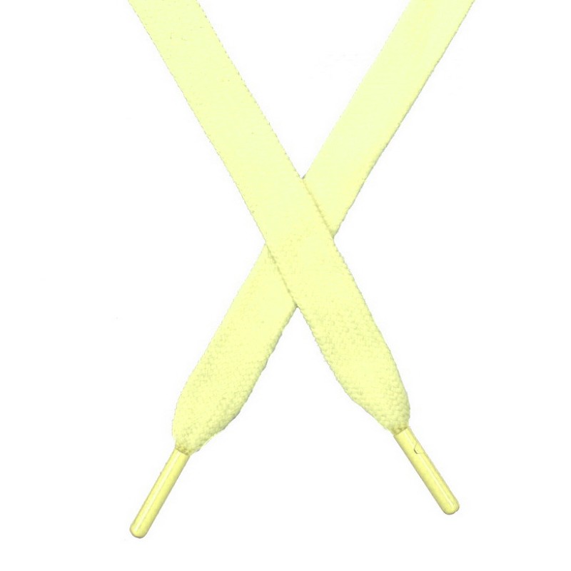 Шнур плоский чулок хлопок 1,2*130-135см с наконечником,цв:бледно-желтый