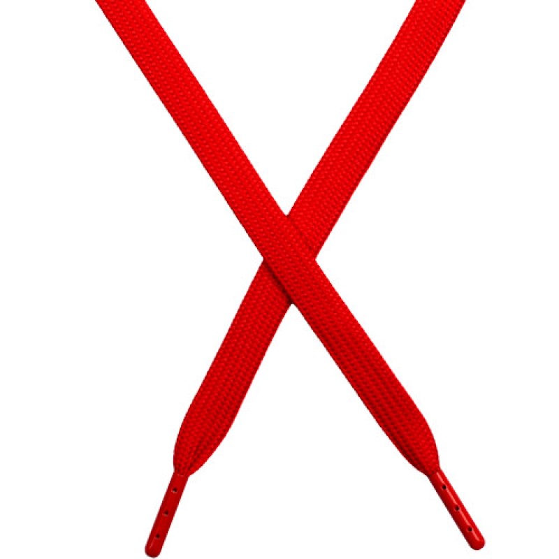SALE Шнур плоский чулок полиэстер 1*133см с наконечником, цв: красный