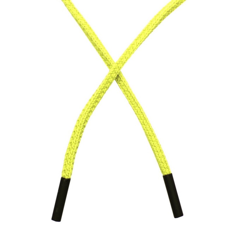 Шнур круглый плетеный хлопок/акрил  0,5*130см с наконечником, цв:лимонный неон