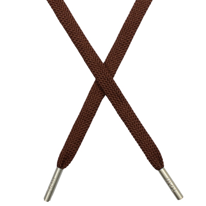 SALE Шнур плоский плетёный поликоттон  0,9х135см, с наконечником , цв: коричневый орех