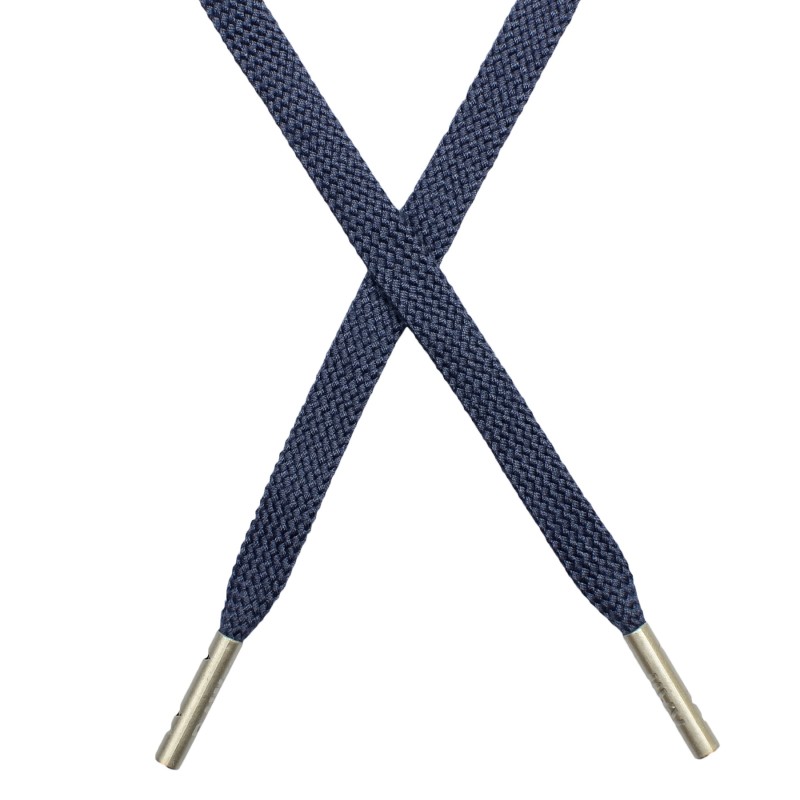 SALE Шнур плоский плетёный поликоттон  0,9х135см, с наконечником , цв:т.деним