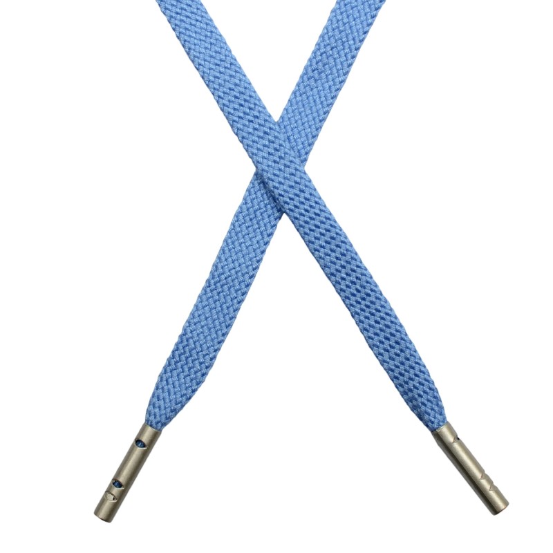 SALE Шнур плоский плетёный поликоттон  0,9х135см, с наконечником , цв:голубой