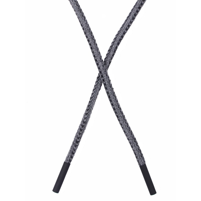Шнур круглый плетенный хлопок 0,5см*130-135см,цв:т.серый меланж/черный