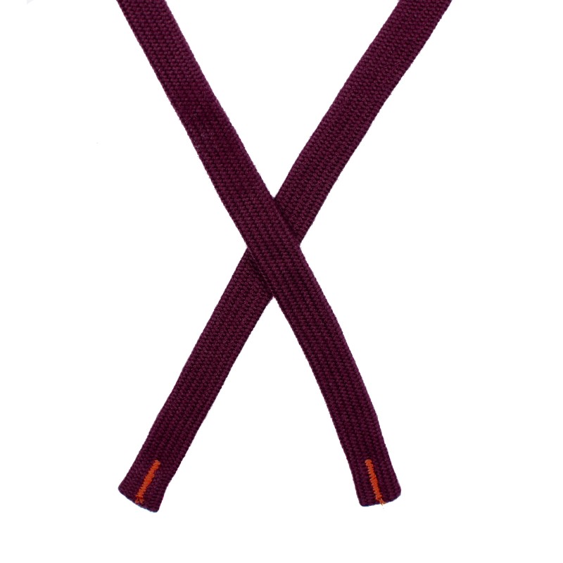 Шнур плоский чулок хлопок 1*66см наконечник застрочка, цв:фиолетово-бордовый