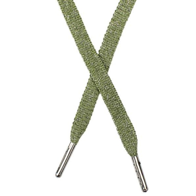 SALE Шнур плоский люрекс 1*130см с наконечником, цв: зеленый/серебр. люрекс