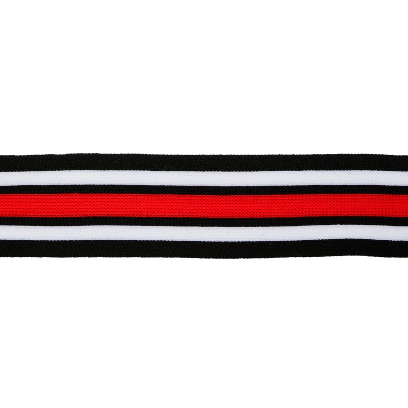 Тесьма полиэстер 4см трикотажная 68-70м/рулон, цв: черный/белый/красный