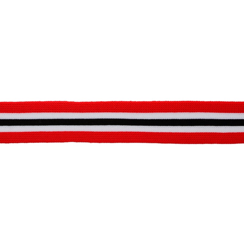 Тесьма полиэстер 2,5см трикотажная 68-70м/рулон, цв: красный/черный/белый