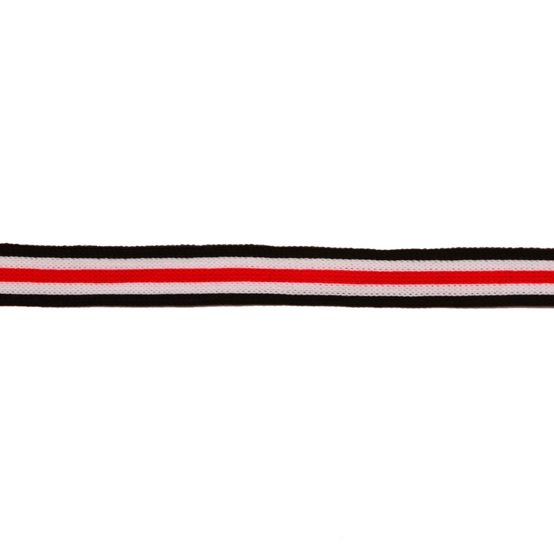 Тесьма трикотажная полиэстер 1,5см 68-70м/рулон, цв:черный/белый/красный