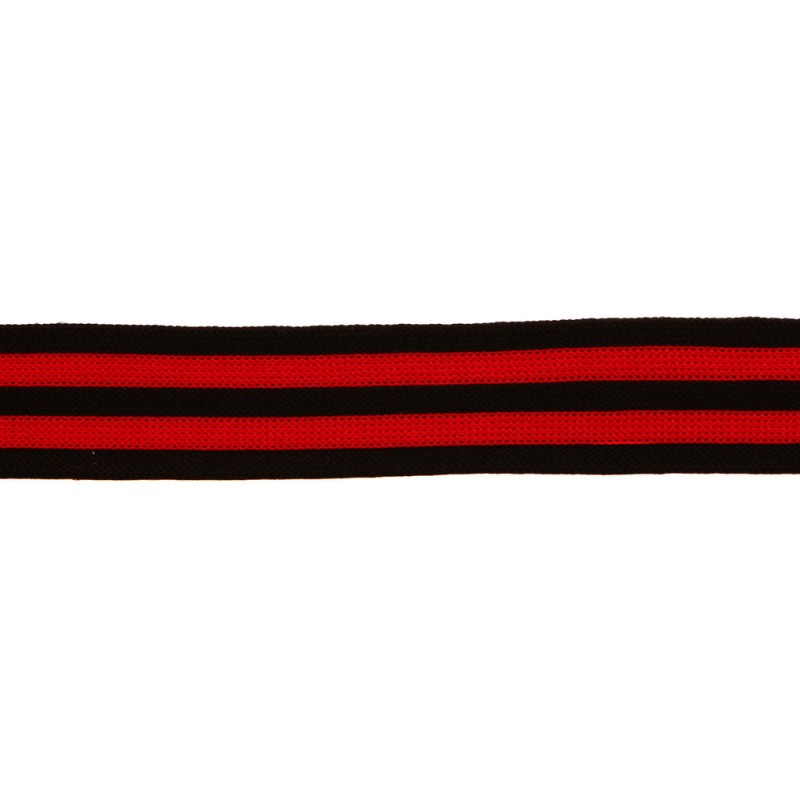 Тесьма трикотажная полиэстер 2,5см 68-70м/рулон, цв:черный/красный