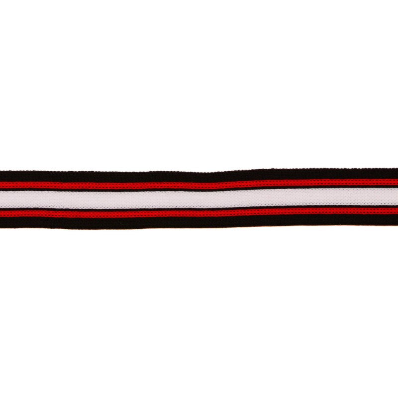 Тесьма трикотажная полиэстер 2см 68-70м/рулон, цв:черный/красный/белый