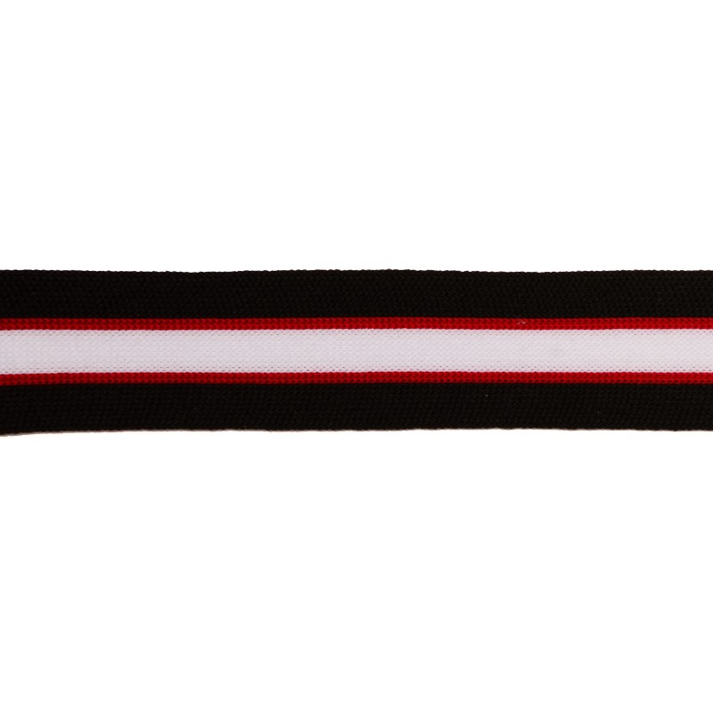 Тесьма полиэстер 2,5см 68-70м/рулон, цв:черный/т.красный/белый
