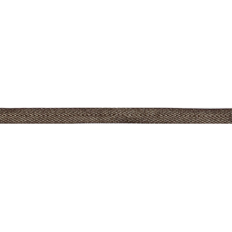 Тесьма 1 см киперная с люрексом 43-45м/рул, цв: т.коричневый/серебряный люрекс