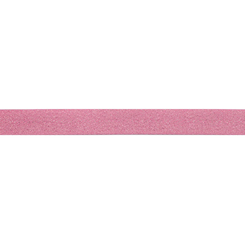 Тесьма 1,5см киперная с люрексом 43-45м/рул, цв: розовый/серебряный люрекс