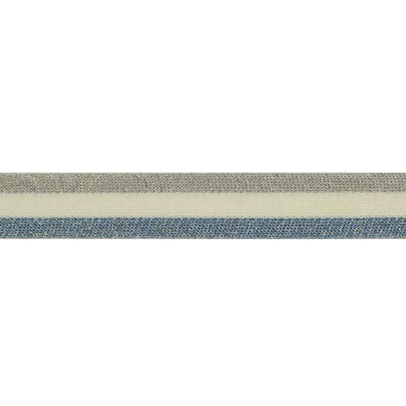 Тесьма хлопок/люрекс 2,5 см 43-45м/рулон, цв:т серый/белый/голубой