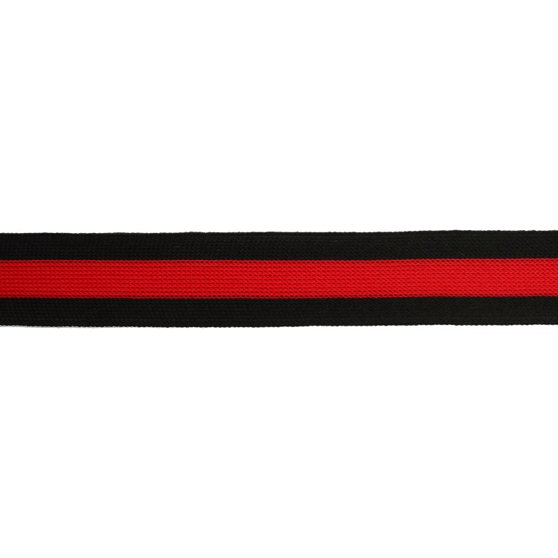 Тесьма трикотажная полиэстер 2,5см 68-70м/рулон,цв:черный/красный