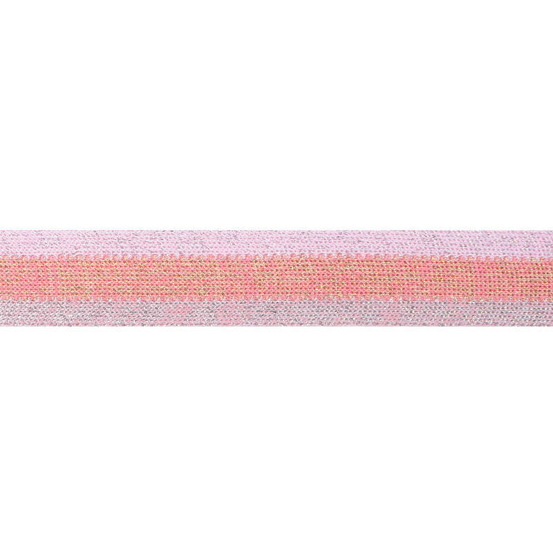 Тесьма хлопок 2,5см 43-45м/рулон, цв:св.розовый/ люрекс серебро/розовый