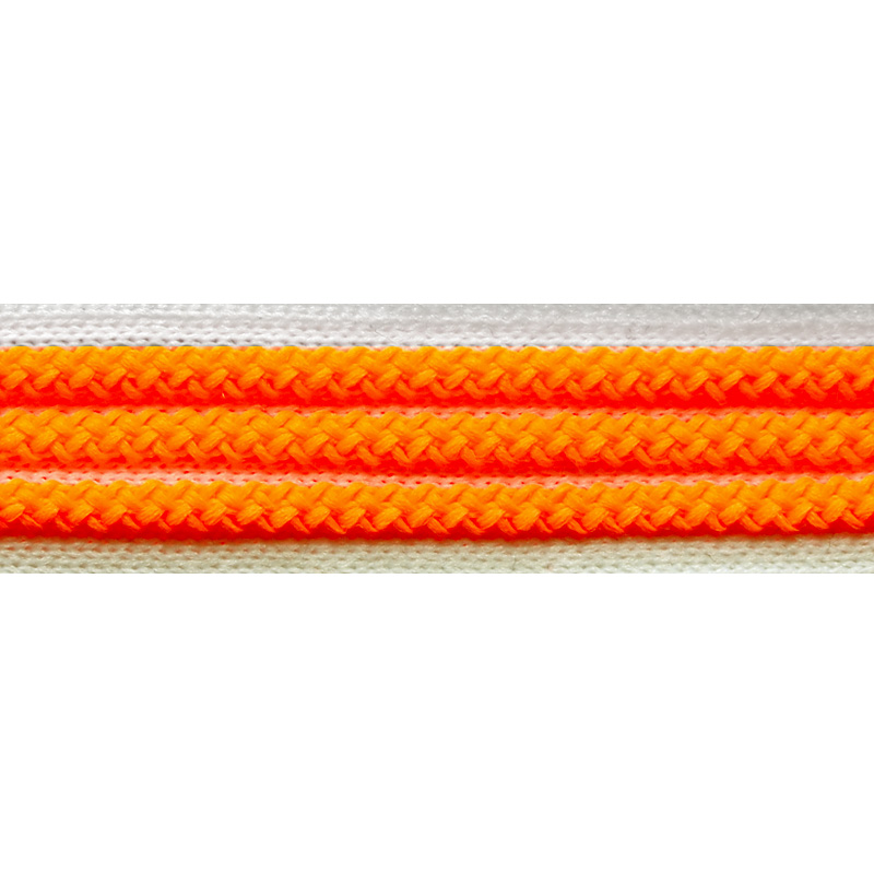 Тесьма трикотажная полиэстер с выпуклыми полосками 2см 68-70м/рулон,цв:белый/оранжевый неон
