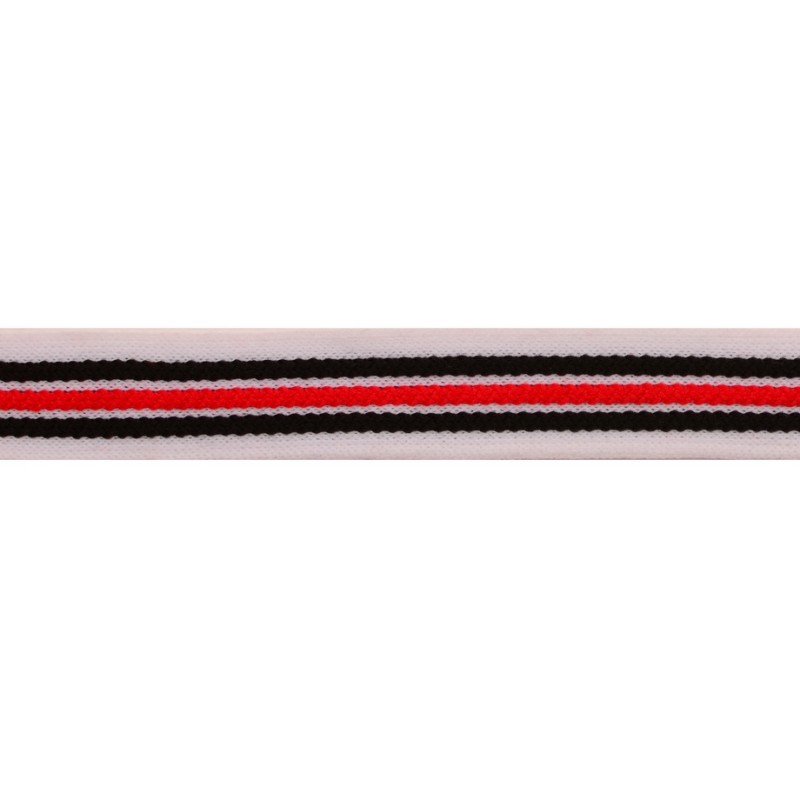 Тесьма трикотажная полиэстер с выпуклыми полосками 2см 68-70м/рулон,цв:белый/черный/красный