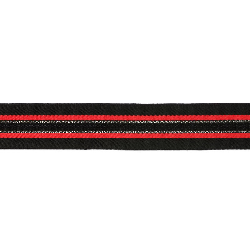 Тесьма сутаж с полосами люрекс 2см, цв: черный/красный