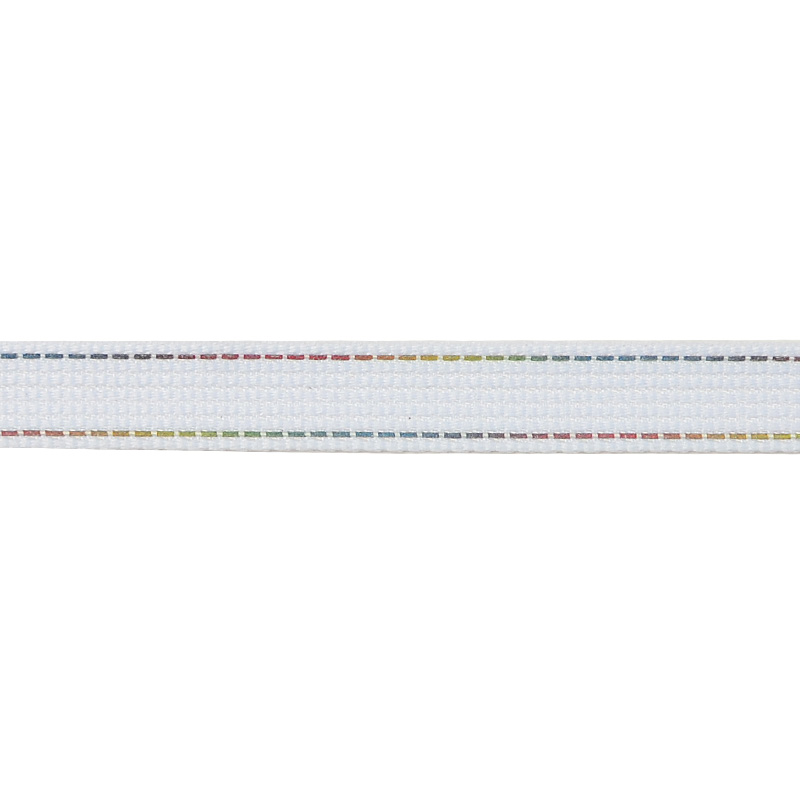 Тесьма полиэстер со светоотражающей голографической прострочкой 1см 43-45м/рулон,цв:белый