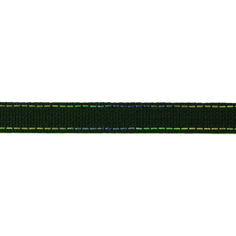 Тесьма полиэстер со светоотражающей голографической прострочкой 1см 43-45м/рулон,цв:изумруд
