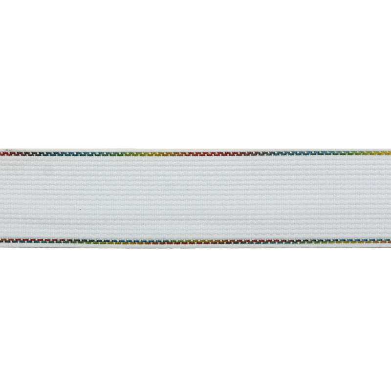 Тесьма полиэстер со светоотражающей голографической прострочкой 2,5см 43-45м/рулон, цв:белый