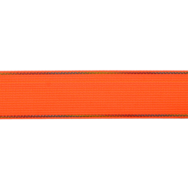 Тесьма полиэстер со светоотражающей голографической прострочкой 2,5см 43-45м/рулон, цв:оранжевый неон