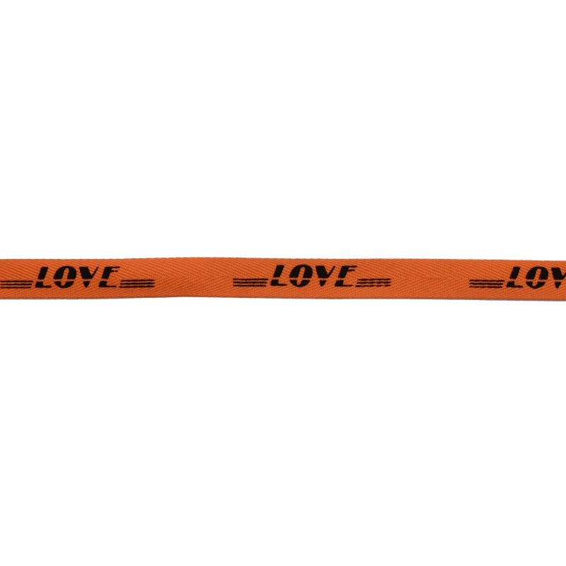 Тесьма киперная полиэстер/принт LOVE 1см 43-45м/рулон, цв:оранжевый/принт черный