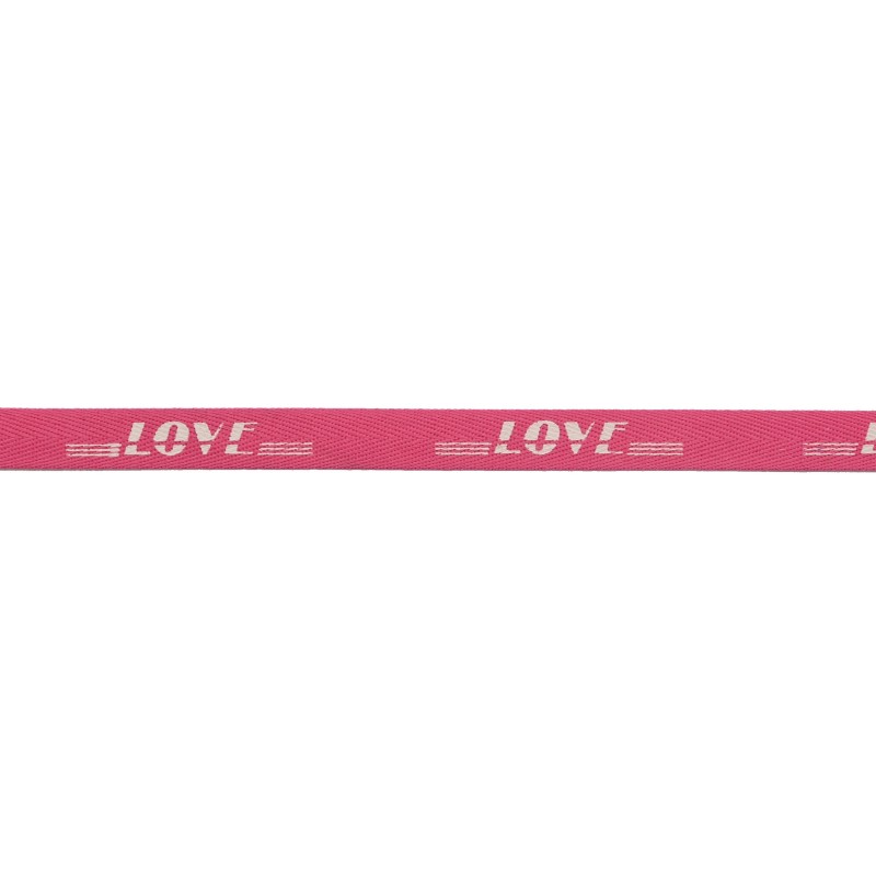 Тесьма киперная полиэстер/принт LOVE 1см 43-45м/рулон, цв:розовый/принт белый