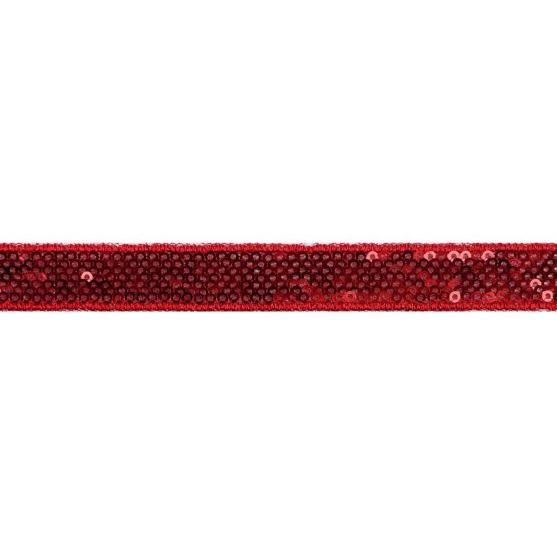 Тесьма декоративная с пайетками 1,5см 25-27м/рулон,цв:красный на красной сетке