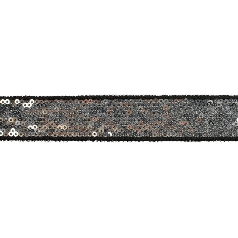 Тесьма декоративная с пайетками 2,5-2,7см 25-27м/рулон,цв:серебро на черной сетке