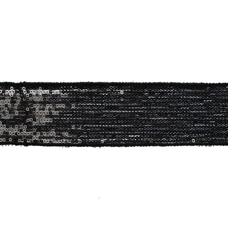 Тесьма декоративная с пайетками 4см 25-27м/рулон,цв:черный на черной сетке